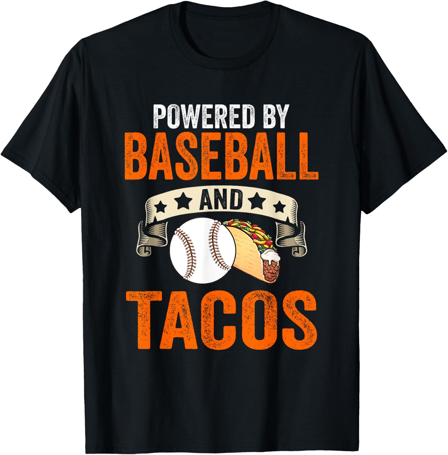 Powered by baseball and tacos T-Shirt - T-Shirt | Black