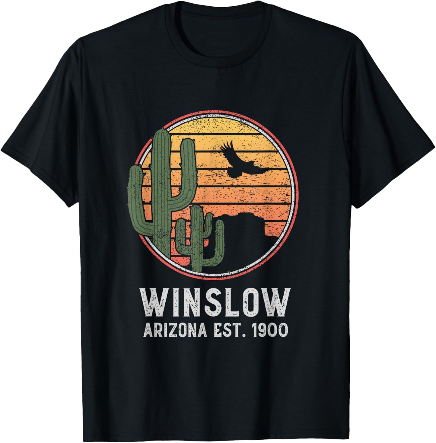 Winslow Arizona Retro Cactus and Sun T-Shirt - T-Shirt | Black