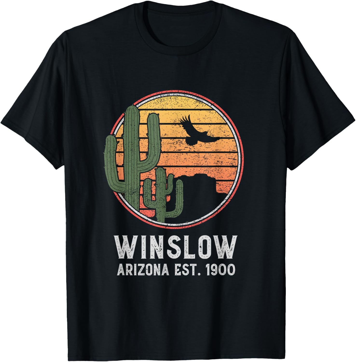 Winslow Arizona Retro Cactus and Sun T-Shirt - T-Shirt | Black