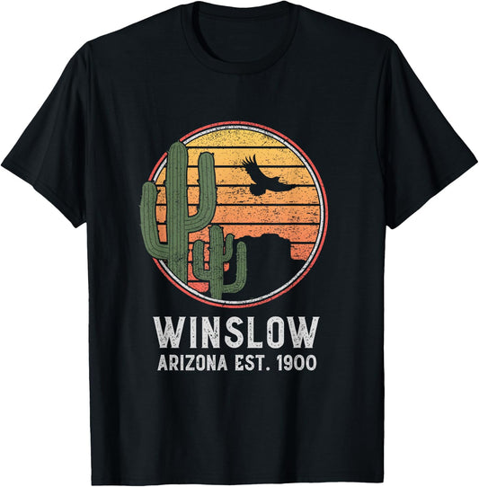Winslow Arizona Retro Cactus and Sun T-Shirt - T-Shirt | Black