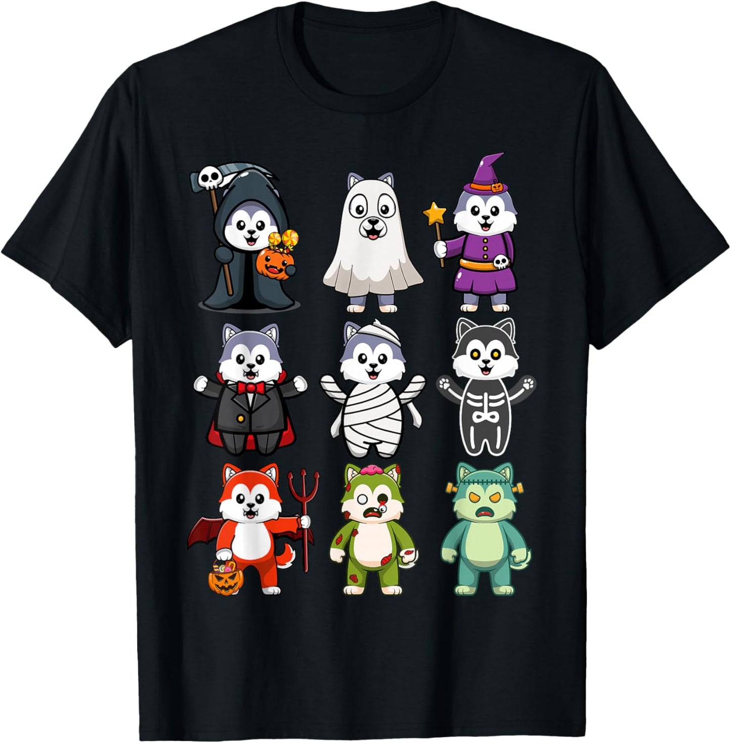 Husky Dog Spooky Boo-Jee Horror Pumpkin Husky Halloween T-Shirt - T-Shirt | Black