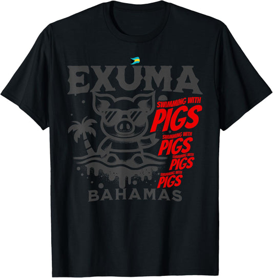 Bahamas Souvenir : Exuma Bahamas Cruise Swimming Pigs T-Shirt - T-Shirt | Black