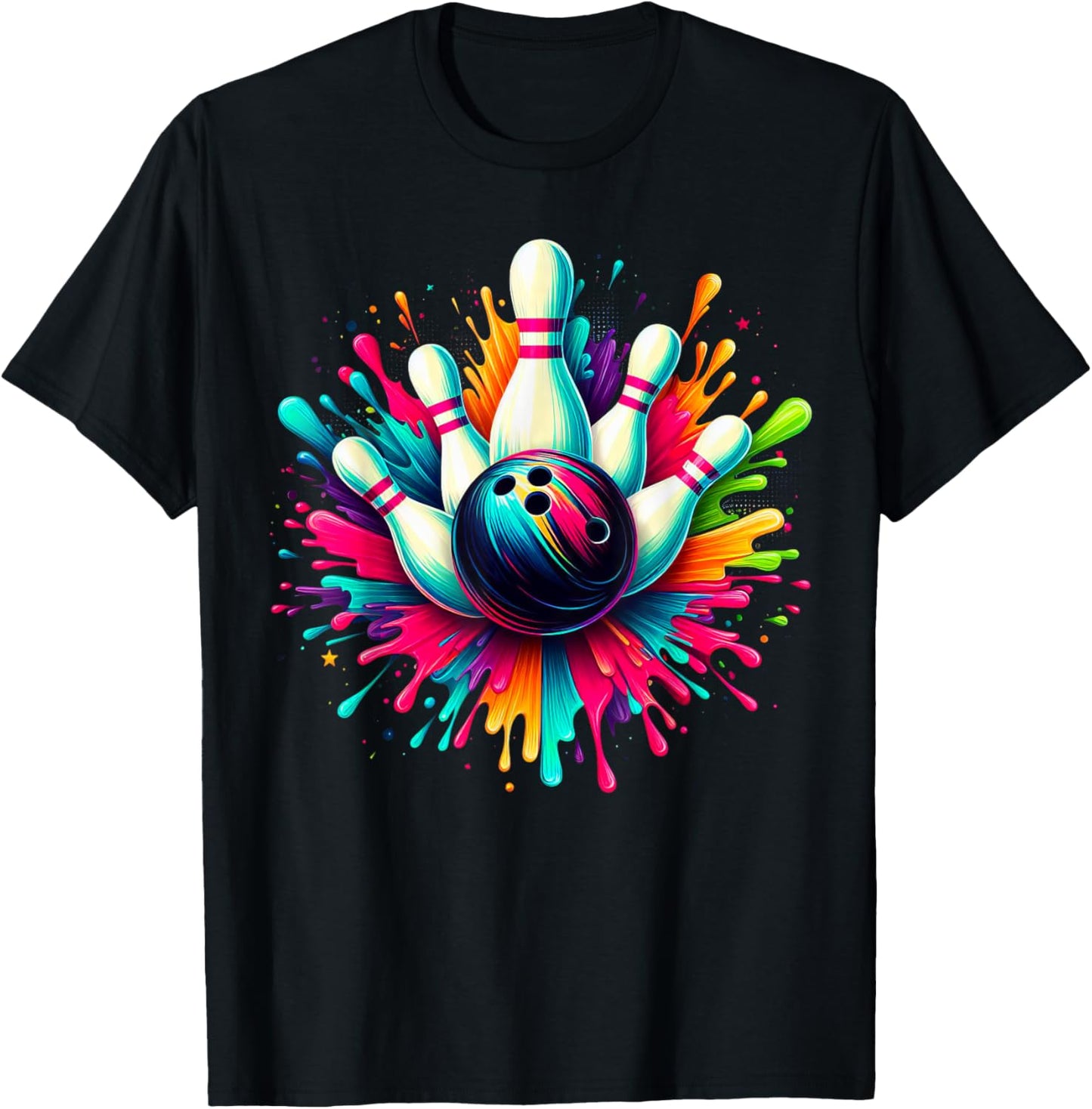 Colorful Bowling Game Day Bowling Cute Colorsplash Ball T-Shirt - T-Shirt | Black