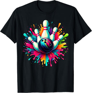 Colorful Bowling Game Day Bowling Cute Colorsplash Ball T-Shirt - T-Shirt | Black
