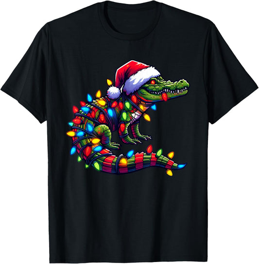Alligator Santa Pajama Christmas Lights Xmas Toddler Kids T-Shirt - T-Shirt | Black