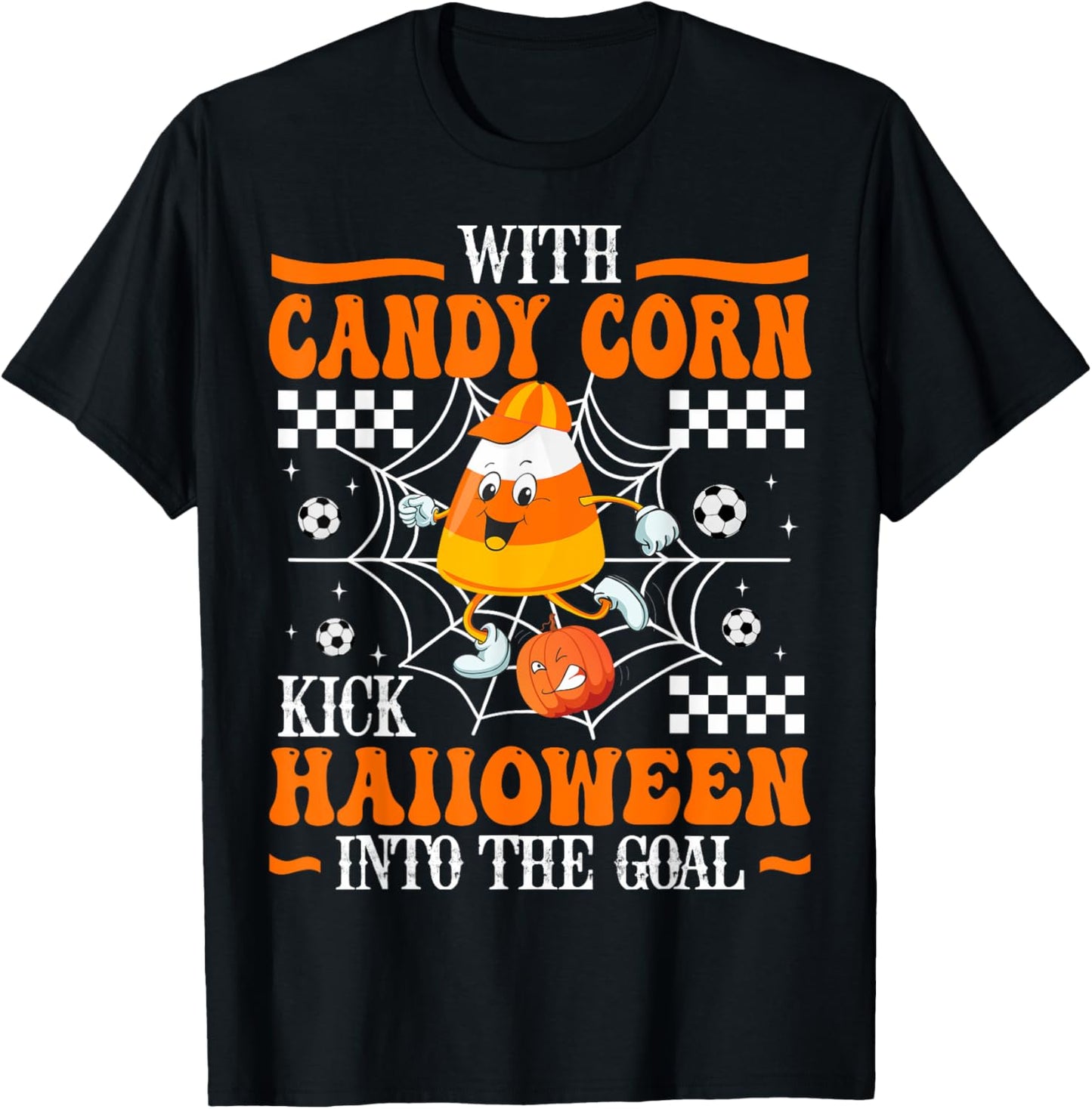 Candy Corn Soccer Play Scary Football Pumpkin Cute Halloween T-Shirt - T-Shirt | Black