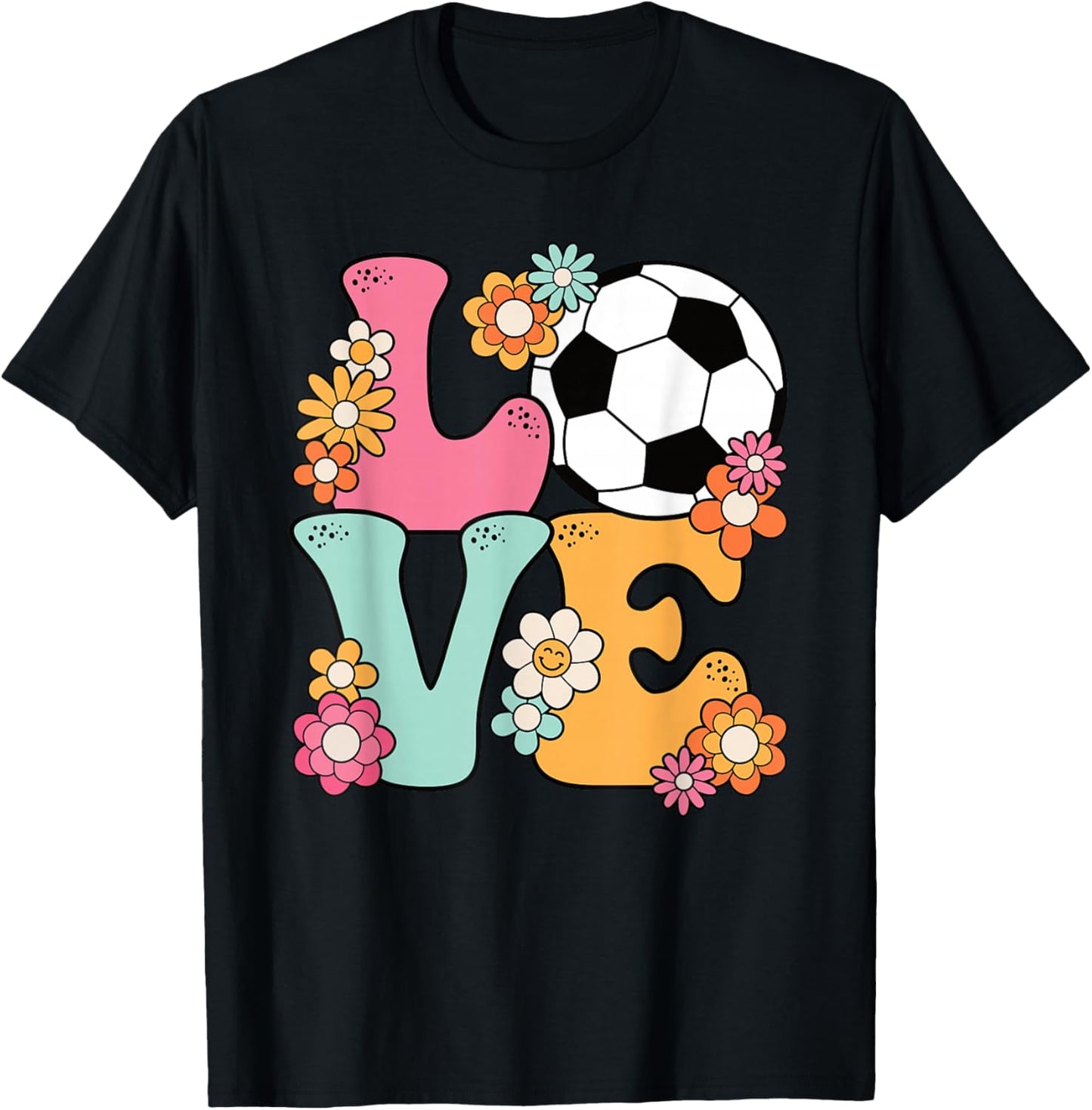Groovy Soccer Love Cute Soccer Lover Women Teens Girls T-Shirt - T-Shirt | Black
