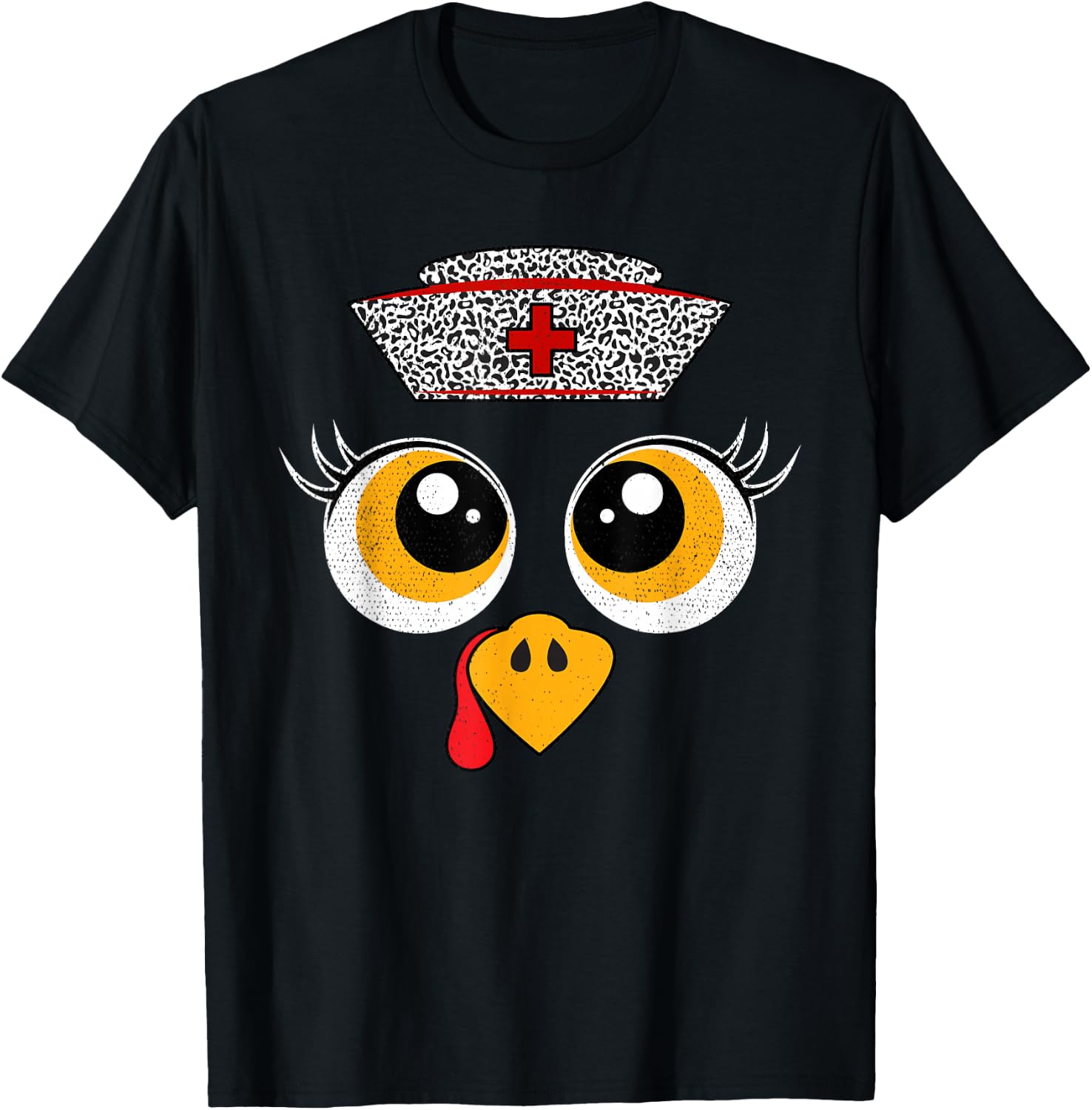 Thanksgiving Scrub Tops Women Turkey Face Nurse Holiday T-Shirt - T-Shirt | Black