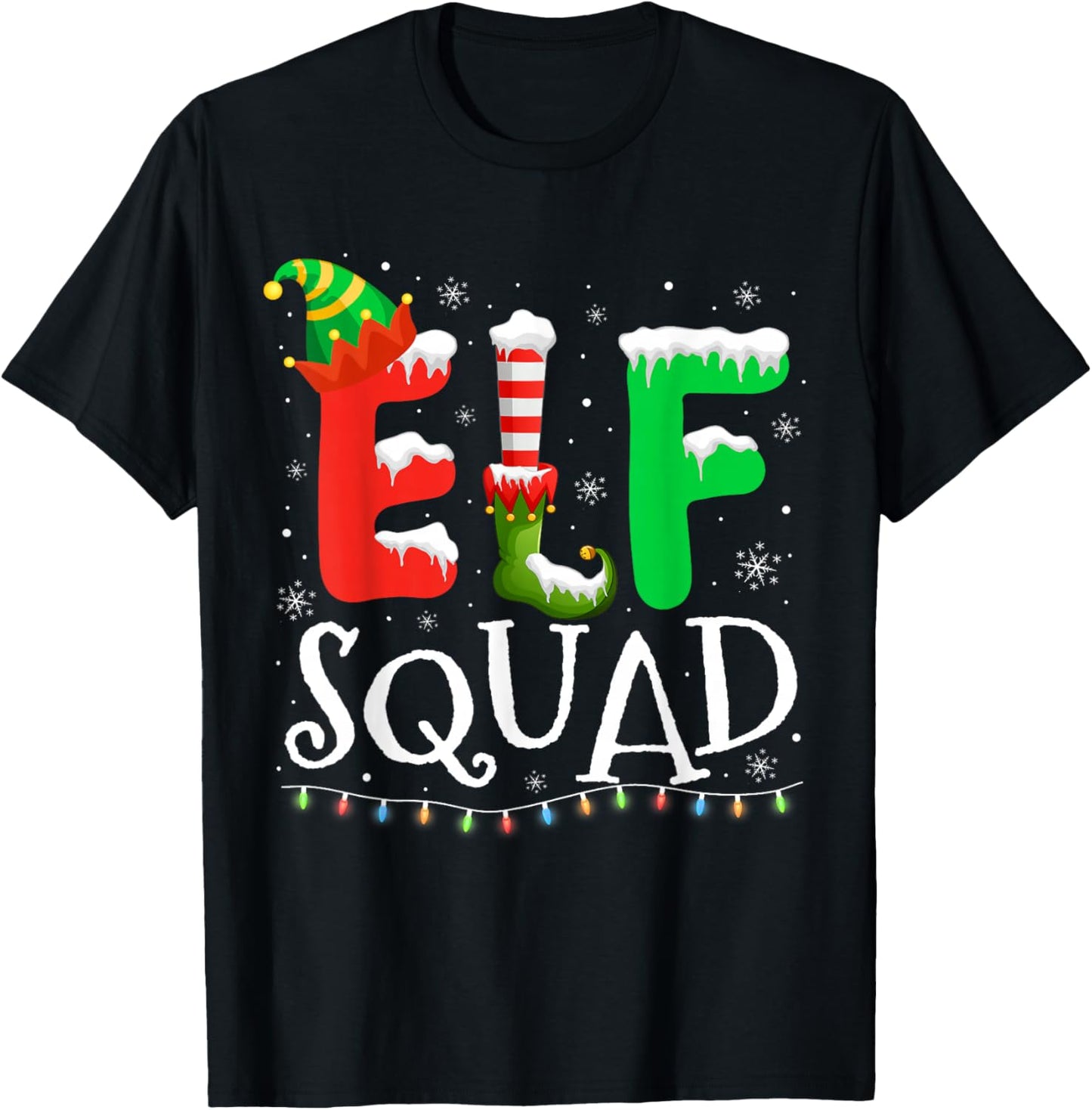 Elf Family Christmas Matching Pajamas Xmas Elf Squad T-Shirt - T-Shirt | Black