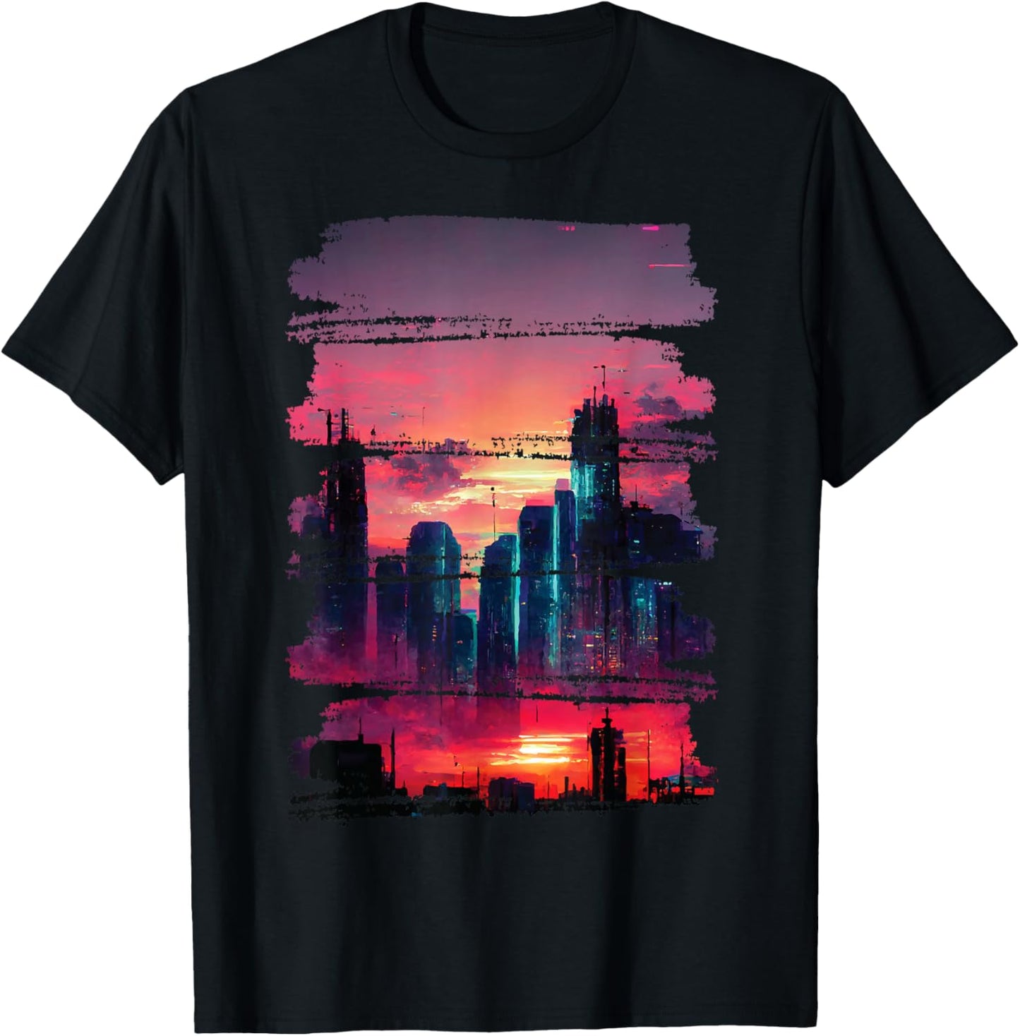 City Skyline Cyberpunk Aesthetic Japanese Streetwear Thema T-Shirt - T-Shirt | Black