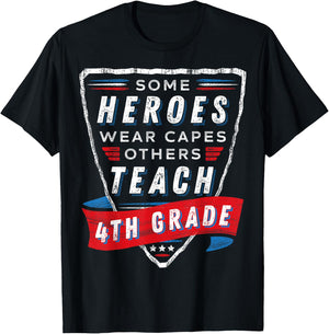Some Heroes Wear Capes Others Teach 4th Grade Teacher Gift Men Women Kids T-Shirt - T-Shirt | Black