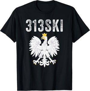 313SKI Detroit Michigan Area Code 313 Polska Polish Pride T-Shirt - T-Shirt | Black
