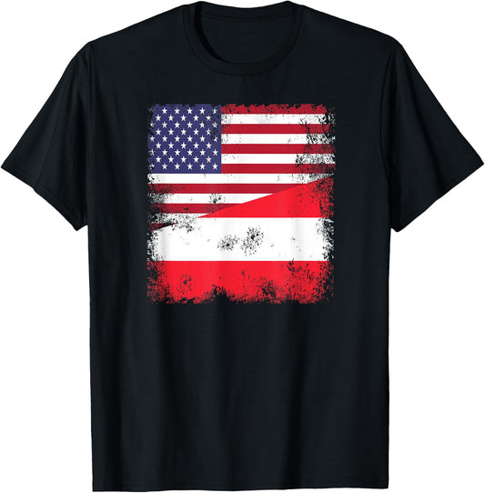 Half Austrian Flag | Vintage Austria USA Gift T-Shirt - T-Shirt | Black