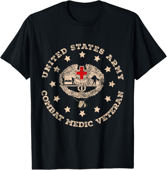 U.S Army Combat Medic Veteran Medical Military Flag Vintage T-Shirt - T-Shirt | Black