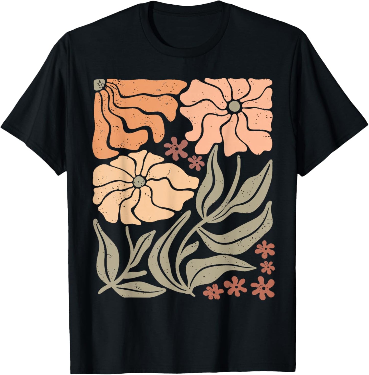 Boho Matisse Wildflower Distressed Pastel Floral T-Shirt - T-Shirt | Black
