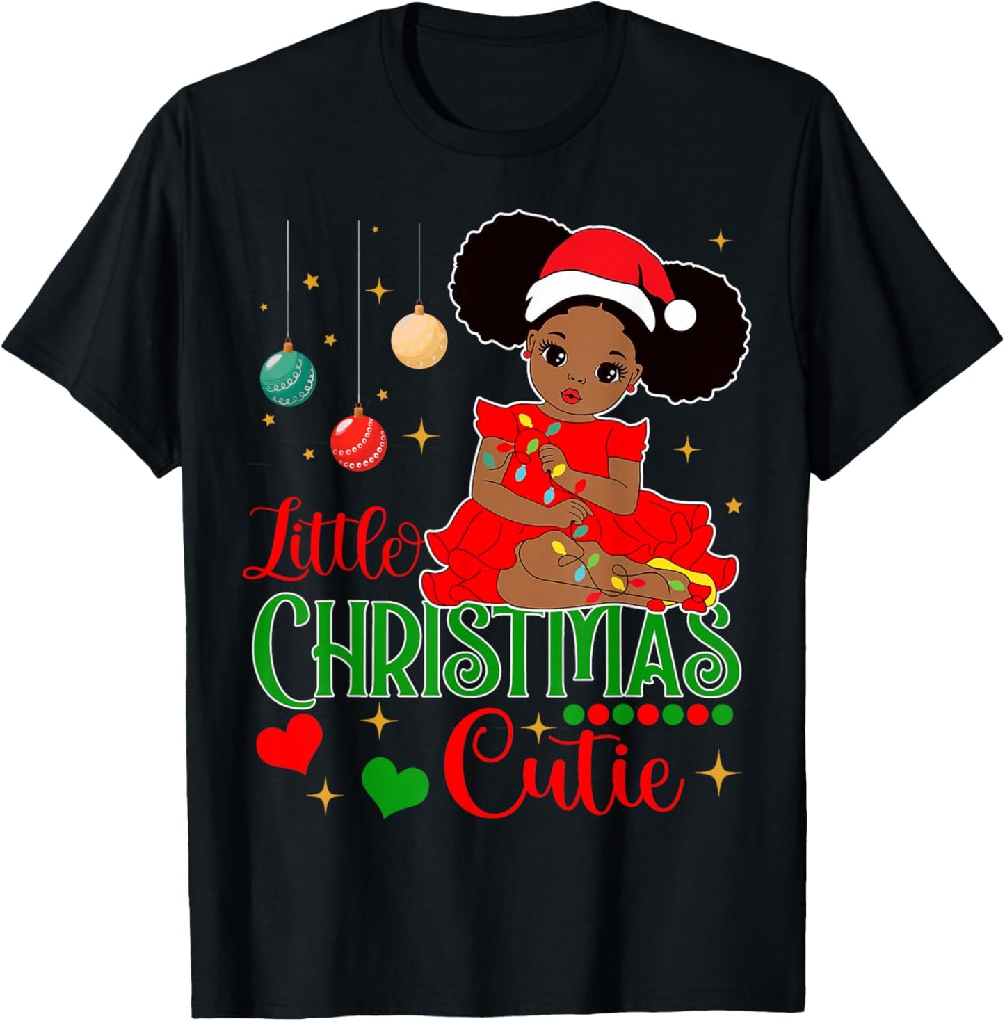 Black Girl Little Christmas Cutie Kids Toddler Girl Xmas Pjs T-Shirt - T-Shirt | Black