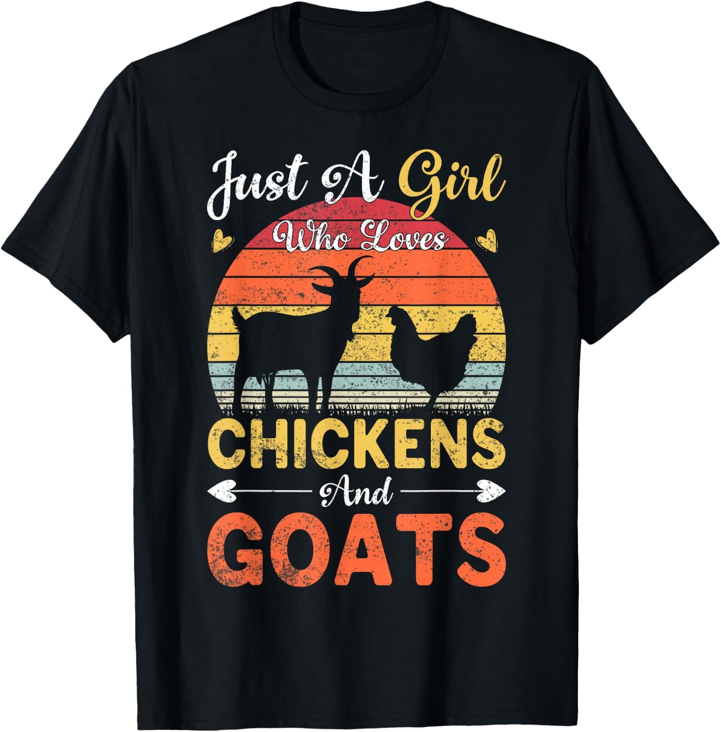 Vintage Just A Girl Who Loves Chickens And Goats Farmer Gift T-Shirt - T-Shirt | Black