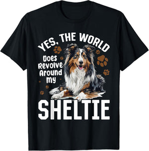 Shetland Sheepdog Dog Sheltie - Yes, The World Does Revolve T-Shirt - T-Shirt | Black