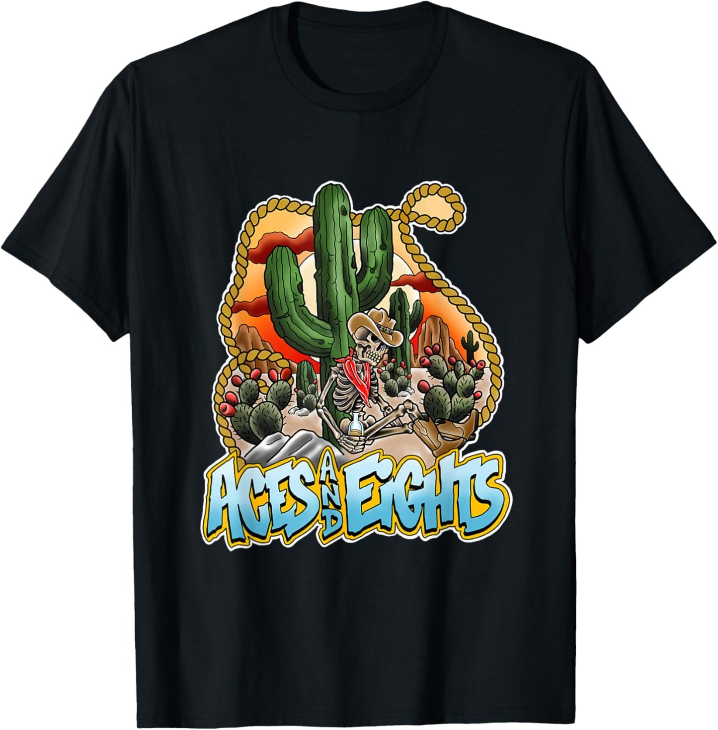 Aces And Eights Desert Scene T-Shirt - T-Shirt | Black