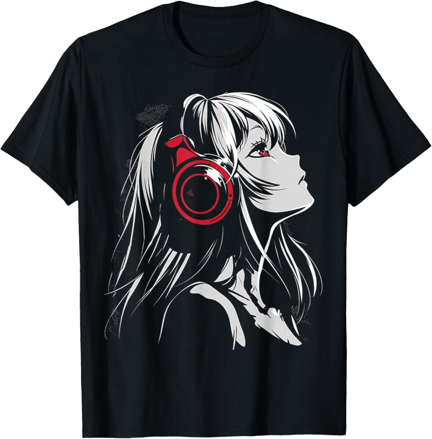 Anime Manga Motif Headphone Artwork Anime T-Shirt - T-Shirt | Black