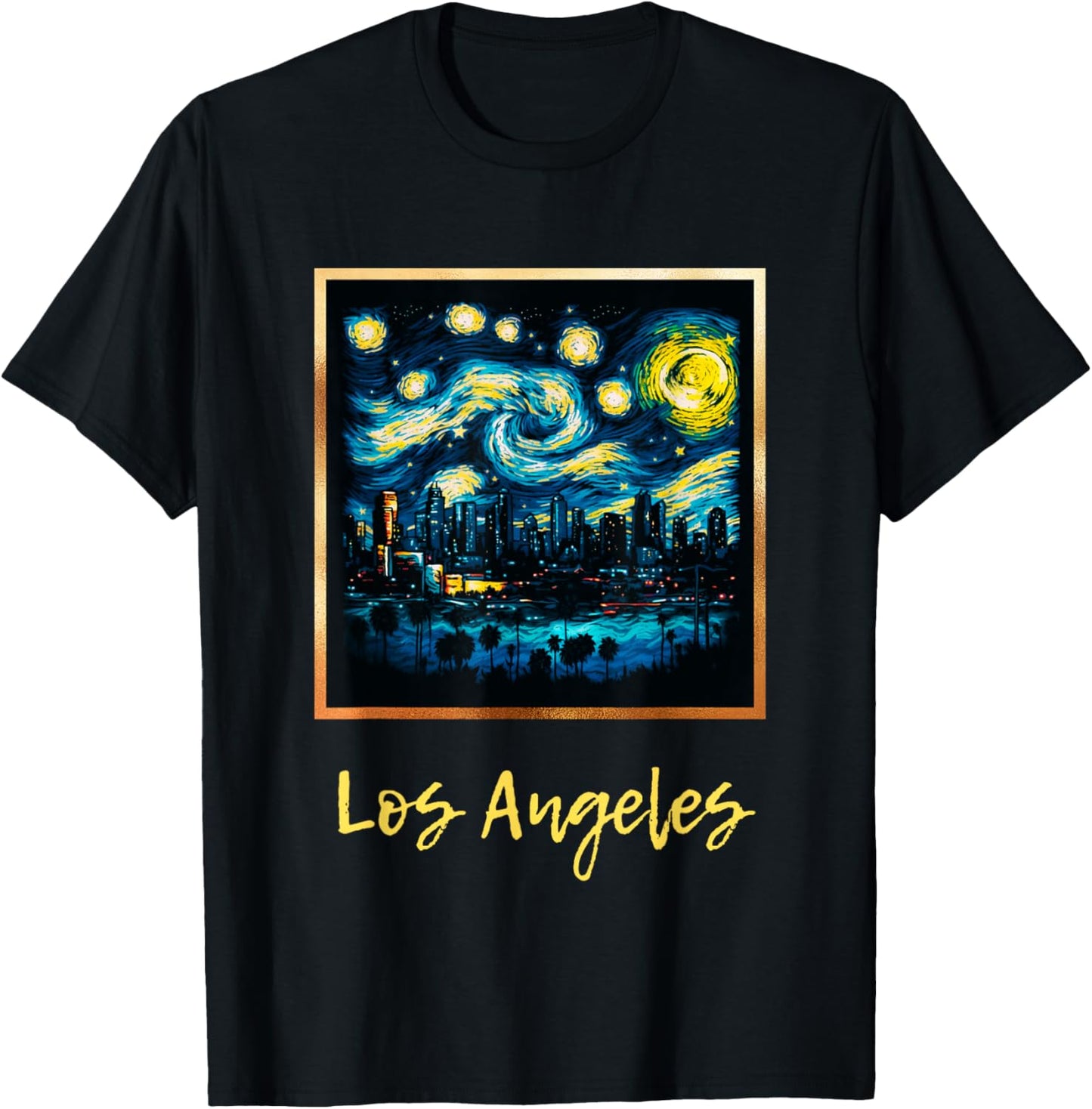 Vintage LA Los Angeles Skyline Starry Night Inspired T-Shirt - T-Shirt | Black
