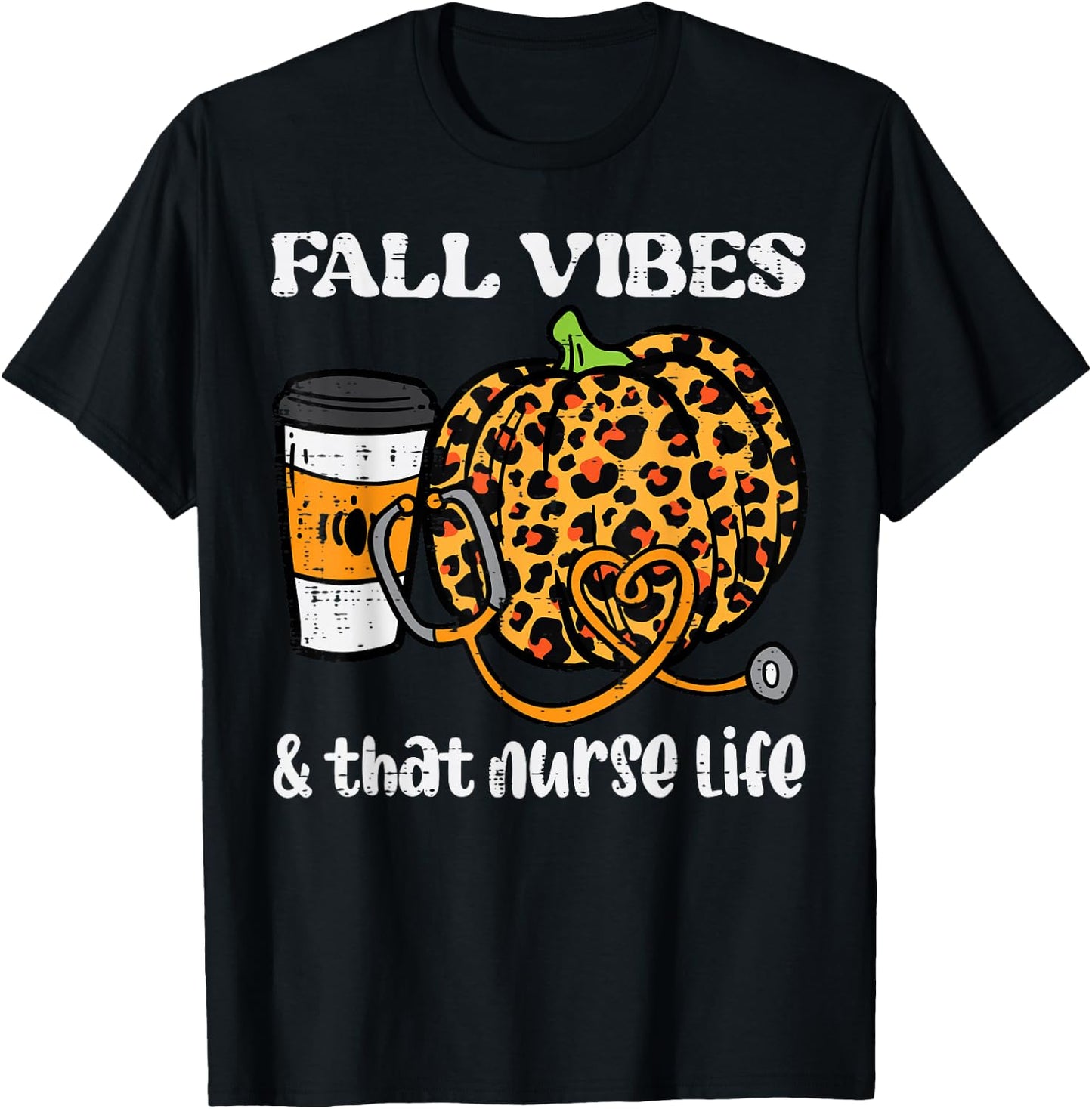 Pumpkin Fall Vibes Nurse Halloween Thanksgiving Scrub Women T-Shirt - T-Shirt | Black