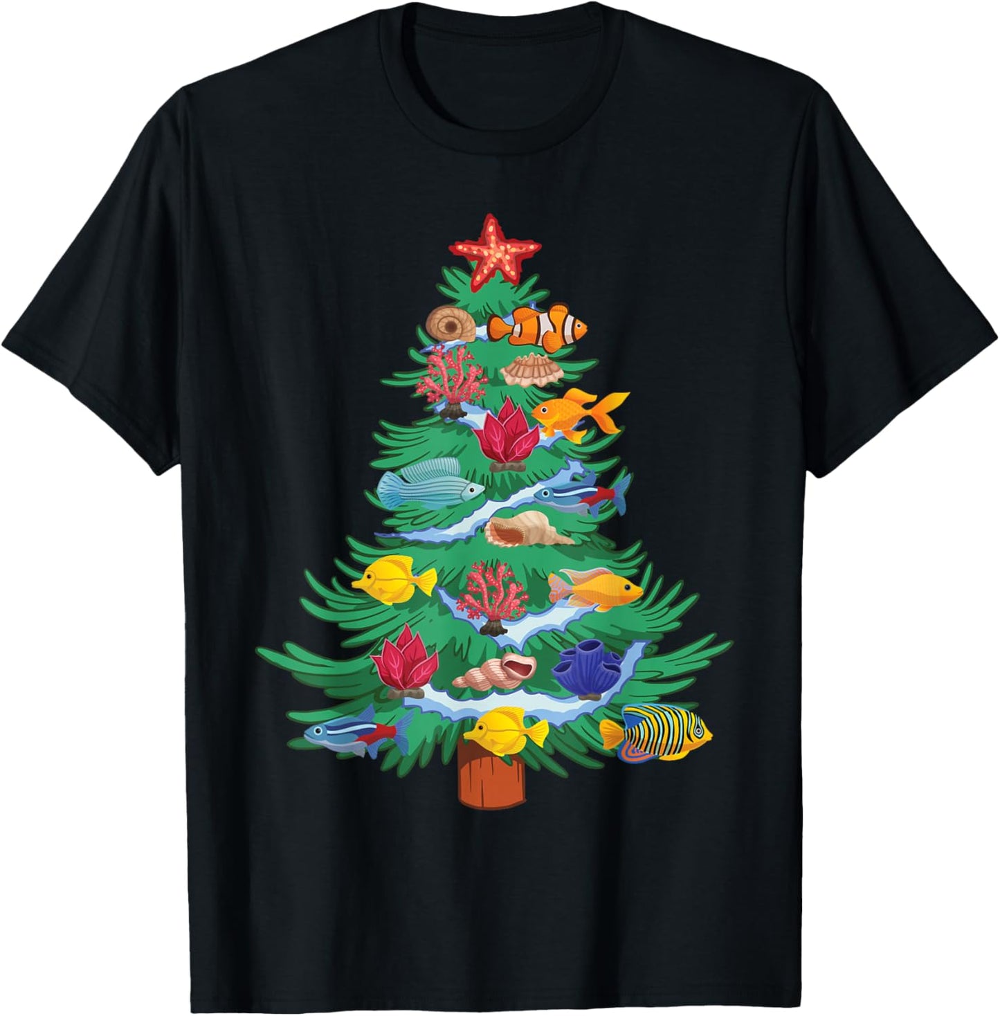 Saltwater Aquarium Christmas Tree T-Shirt - T-Shirt | Black