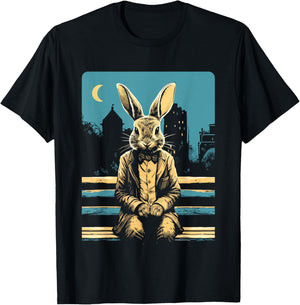 Rabbit on a park bench, Moon, Bunny Lovers, Men,Women, Kids T-Shirt - T-Shirt | Black