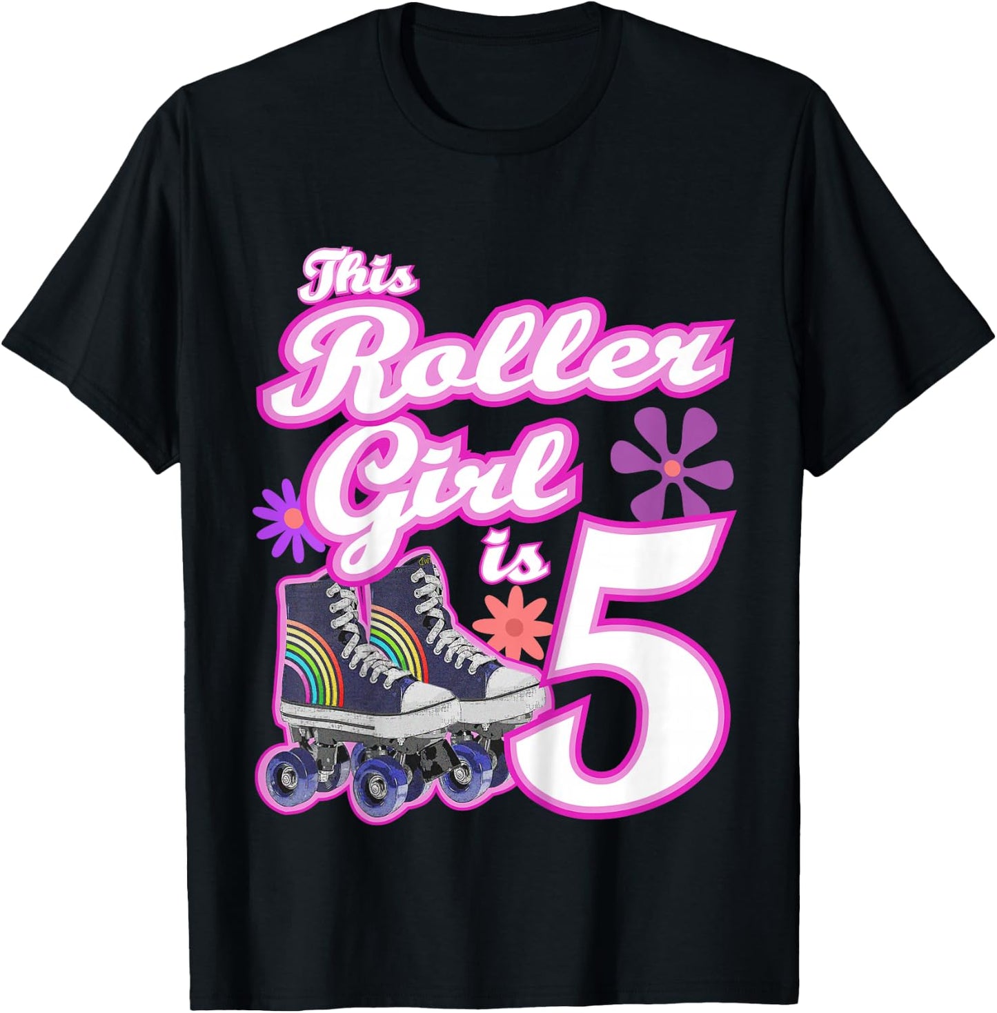 5 Year Old Skate Birthday Roller Girl Skating Theme 5th Gift T-Shirt - T-Shirt | Black
