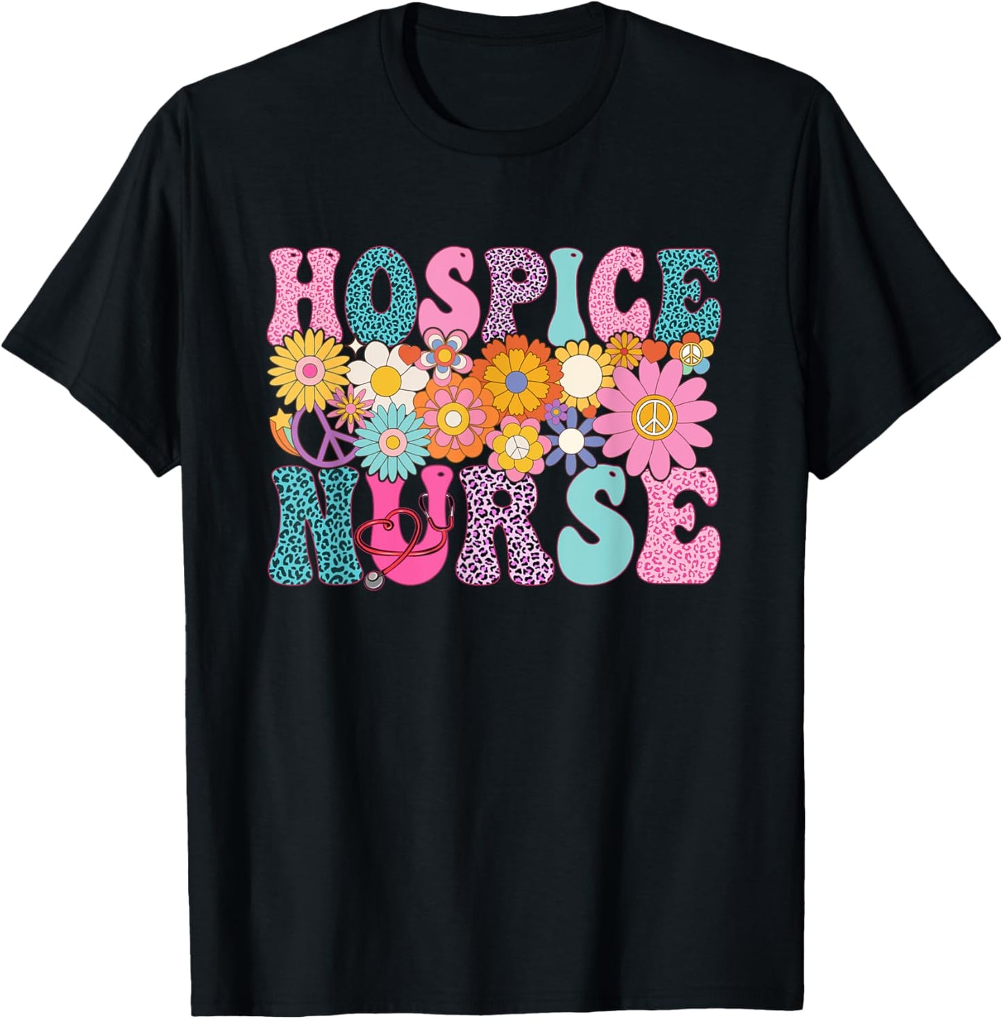 Hospice Nurse Week Groovy Leopard Appreciation Day T-Shirt - T-Shirt | Black