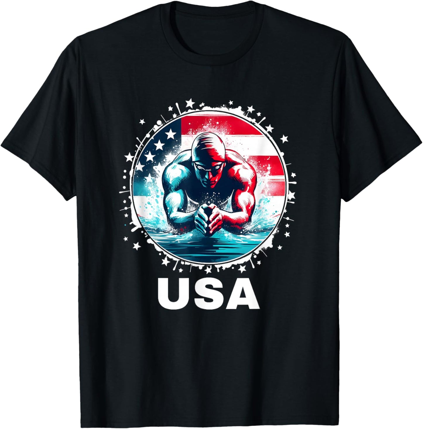 Swimming United States Team Apparel American Flag Swimming T-Shirt - T-Shirt | Black