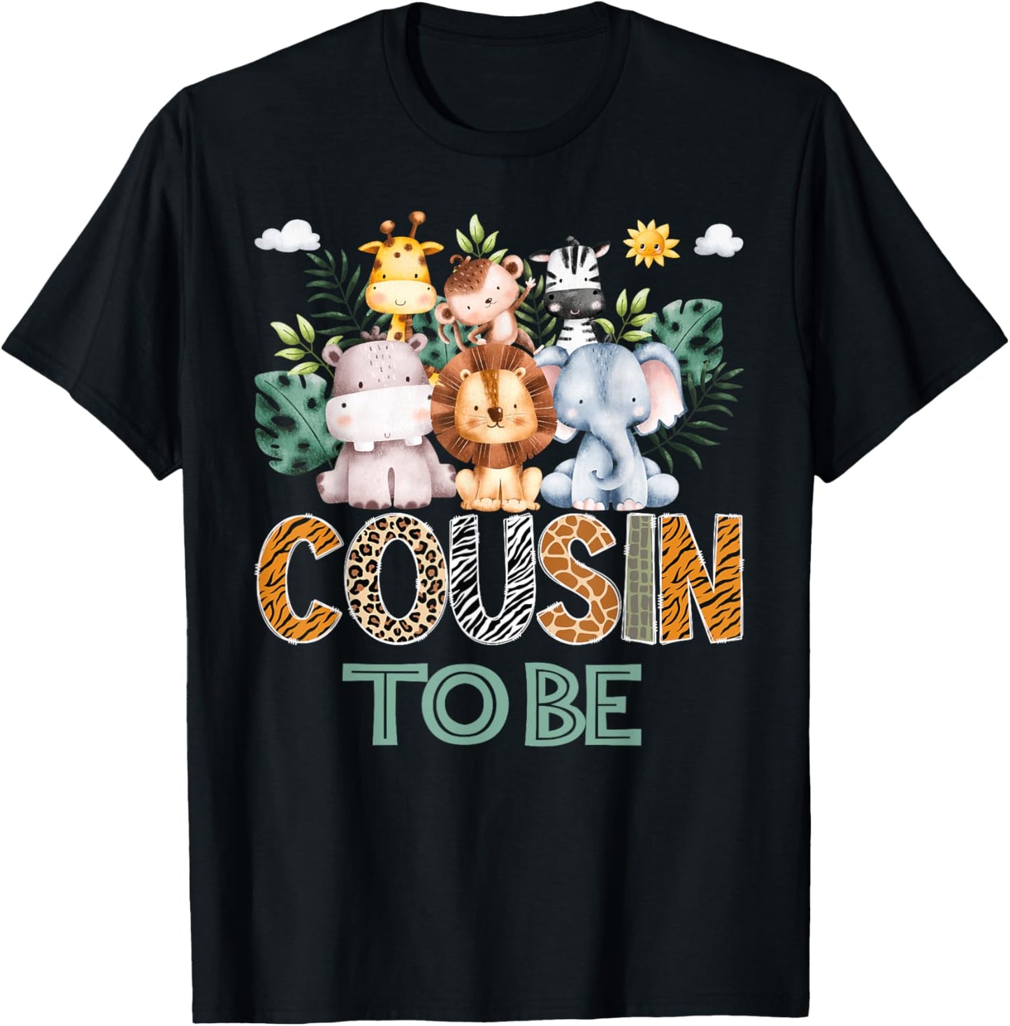 Soon To Be Cousin Jungle Animal Safari Gender Reveal T-Shirt - T-Shirt | Black