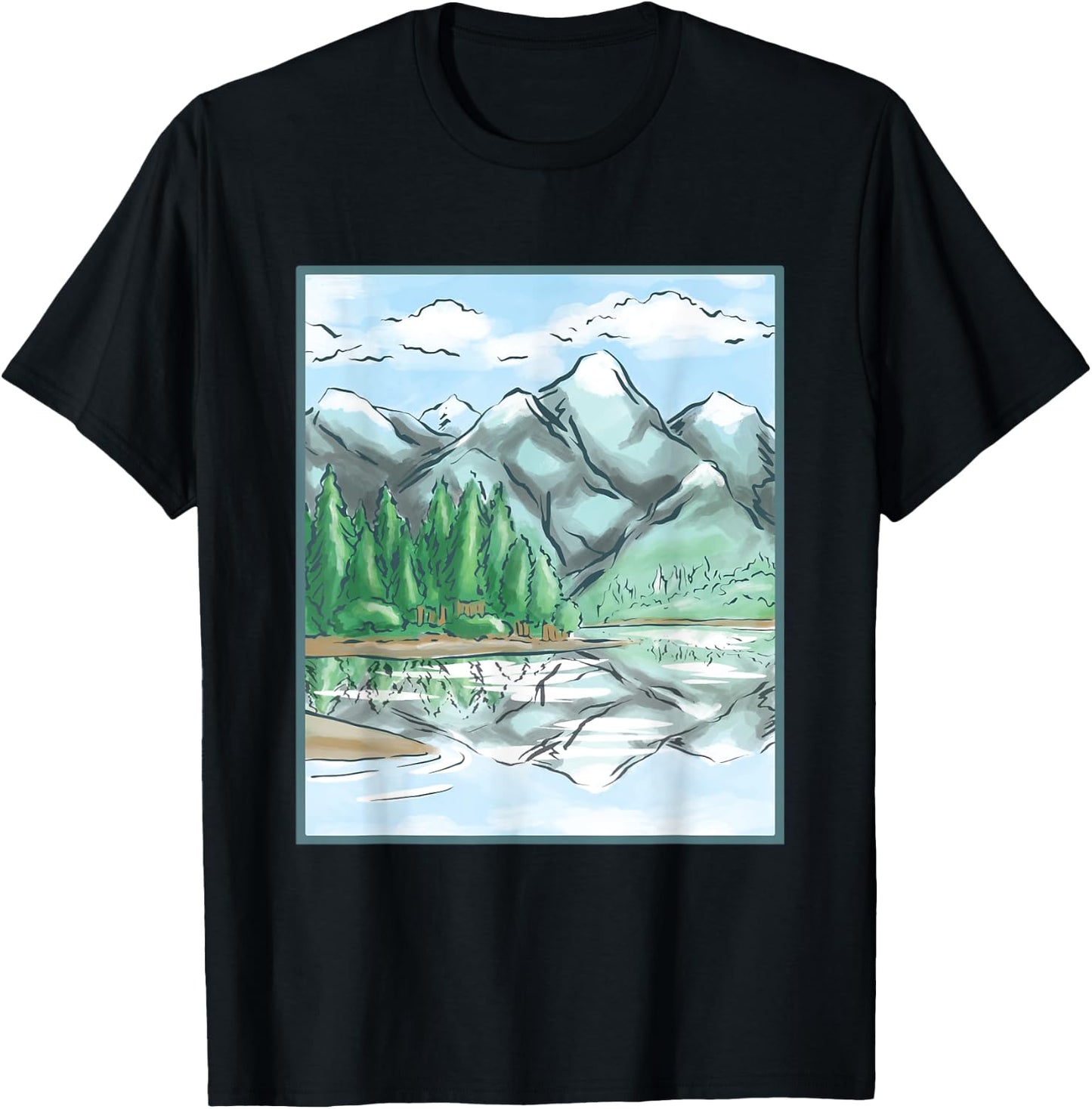 Nature Forest Lake Mountain Landscape T-Shirt - T-Shirt | Black