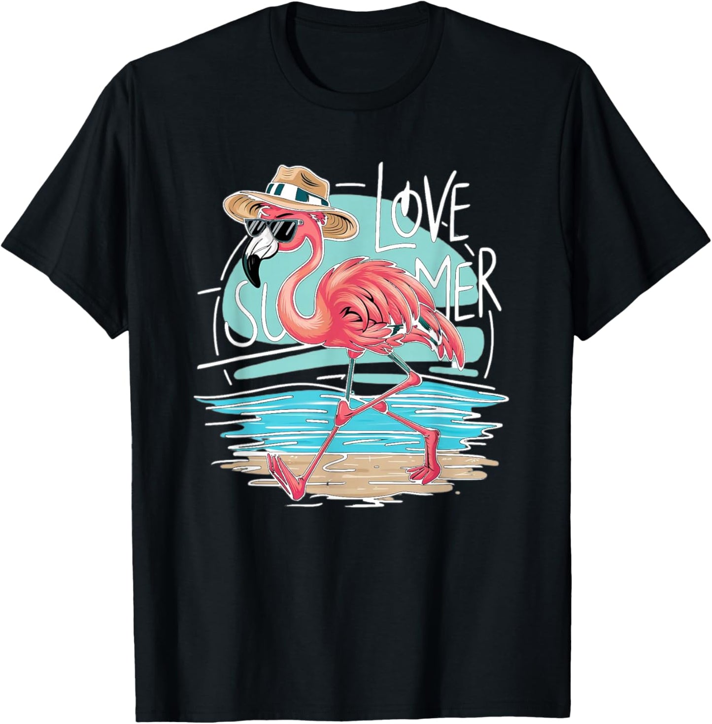 I Love Summer, Flamingo mit Hut, Urlaub, Sommermotiv weiss T-Shirt - T-Shirt | Black