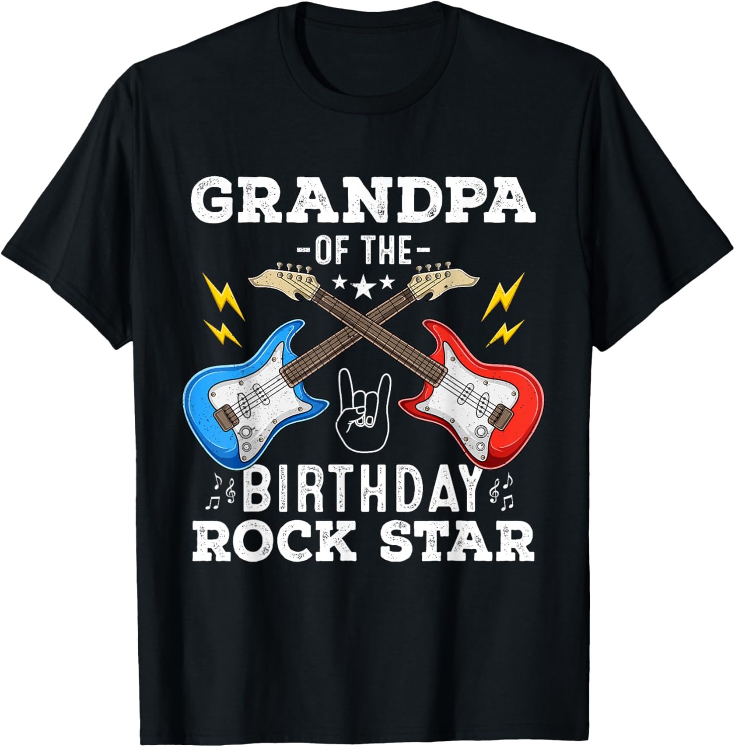 Grandpa Of The Birthday Rock Star Guitar Themed Birthday T-Shirt - T-Shirt | Black