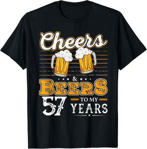 Funny Cheers And Beers To My 57 Years 57th Birthday T-Shirt - T-Shirt | Black