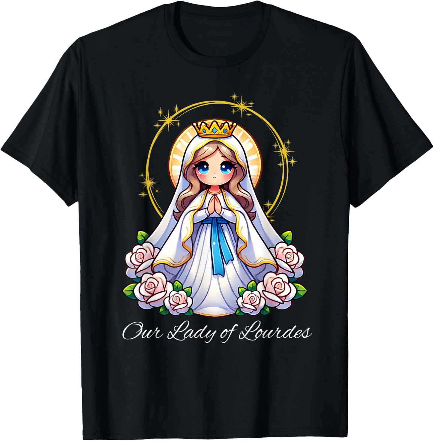 Our Lady of Lourdes Pray Mary Cute Women Catholic Girls kids T-Shirt - T-Shirt | Black
