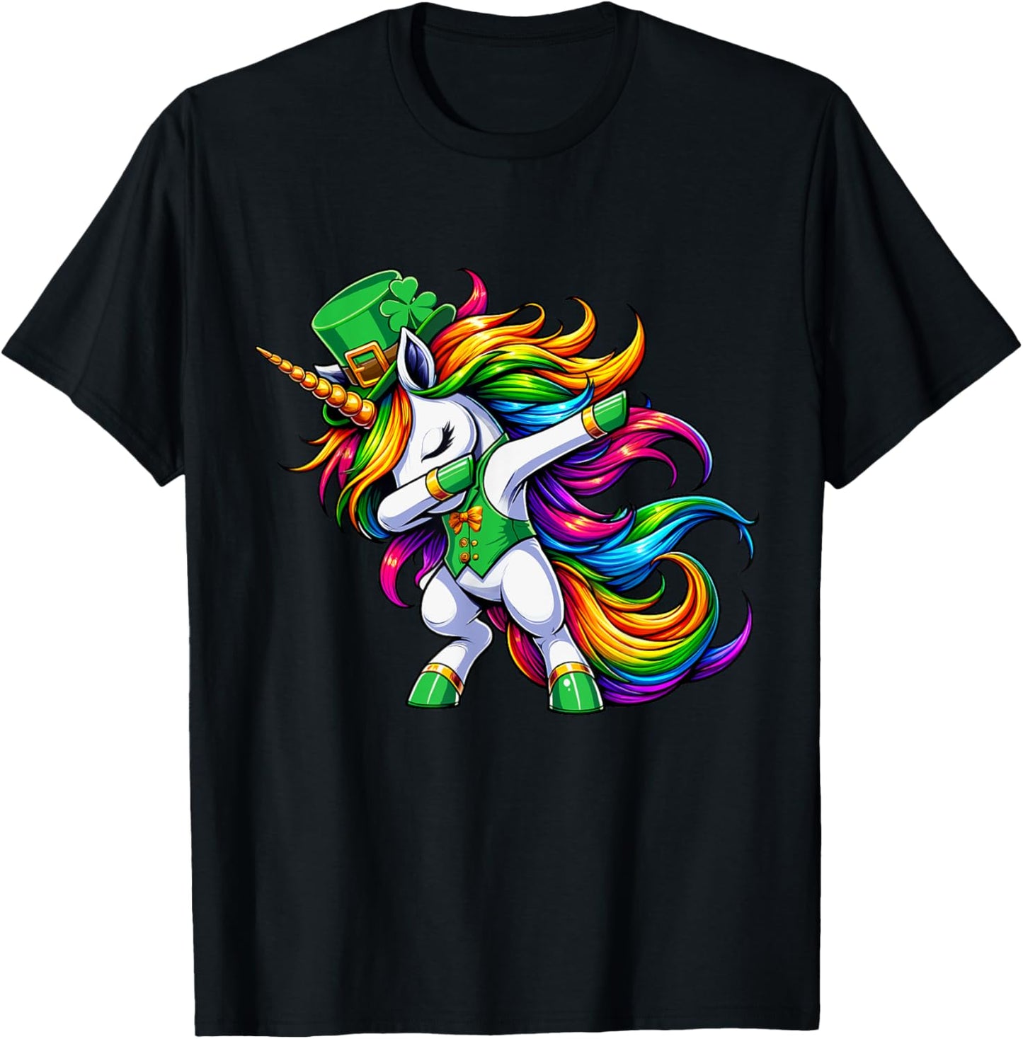 St Patricks Day Girls Women Boys Dabbing Unicorn Leprechaun T-Shirt - T-Shirt | Black