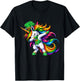 St Patricks Day Girls Women Boys Dabbing Unicorn Leprechaun T-Shirt - T-Shirt | Black