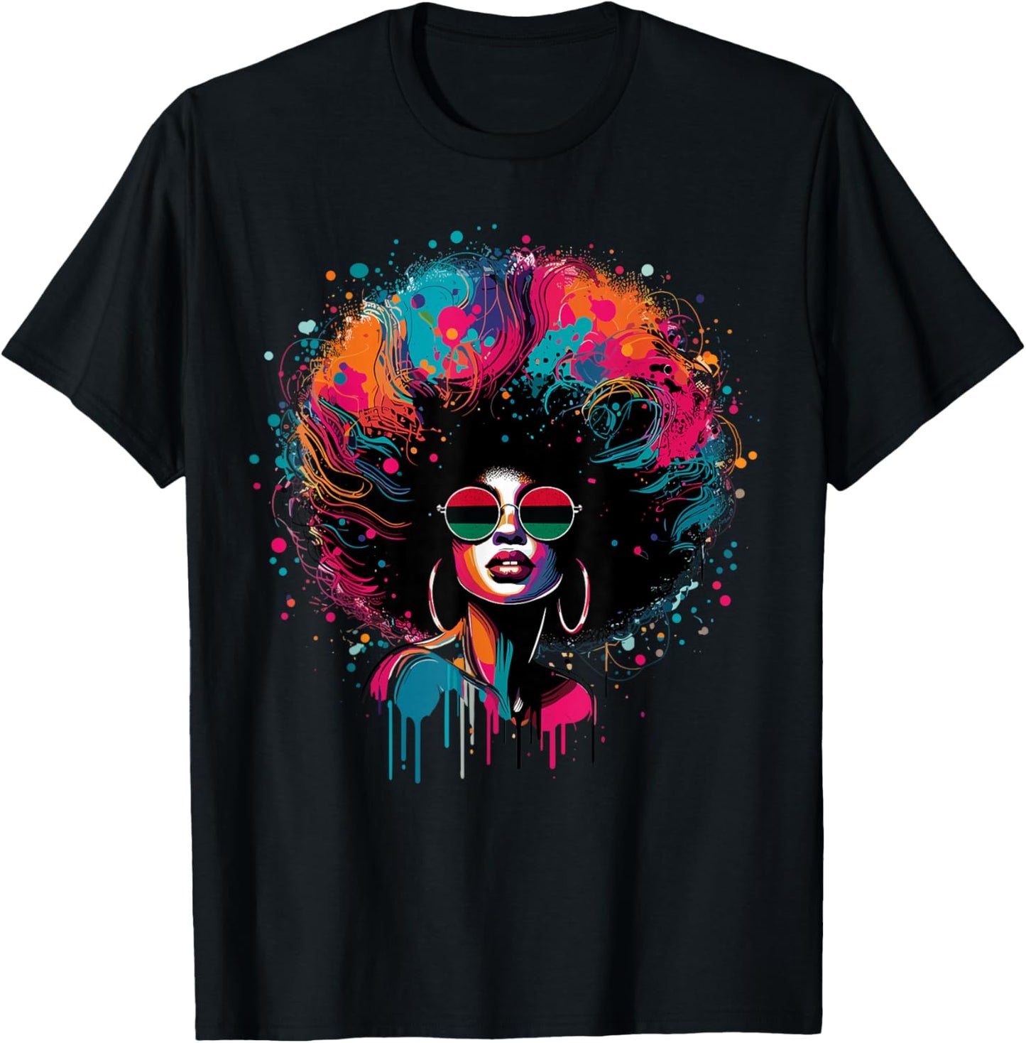 Colorful Art Black Queen Afro Melanin Dripping Juneteenth T-Shirt - T-Shirt | Black