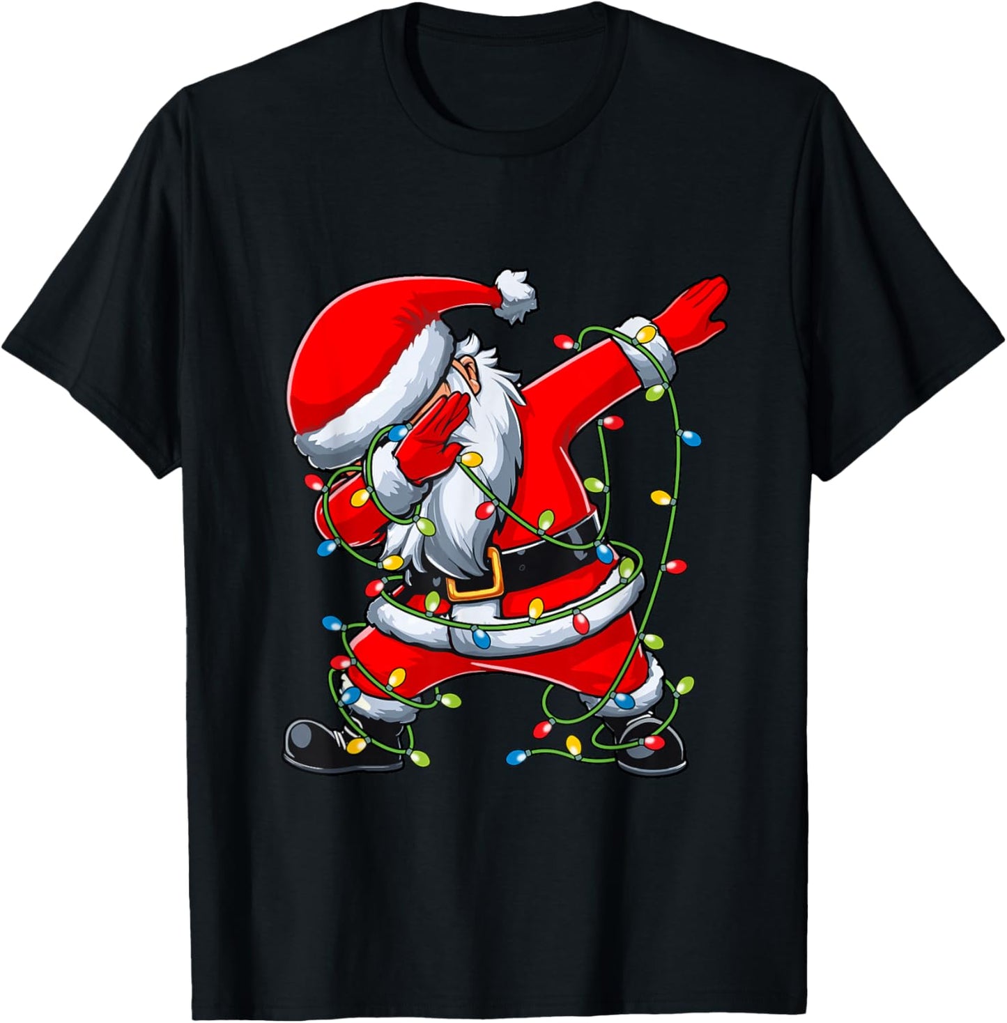 Santa Christmas Tree Lights Boys Girls Kids Dab Xmas T-Shirt - T-Shirt | Black