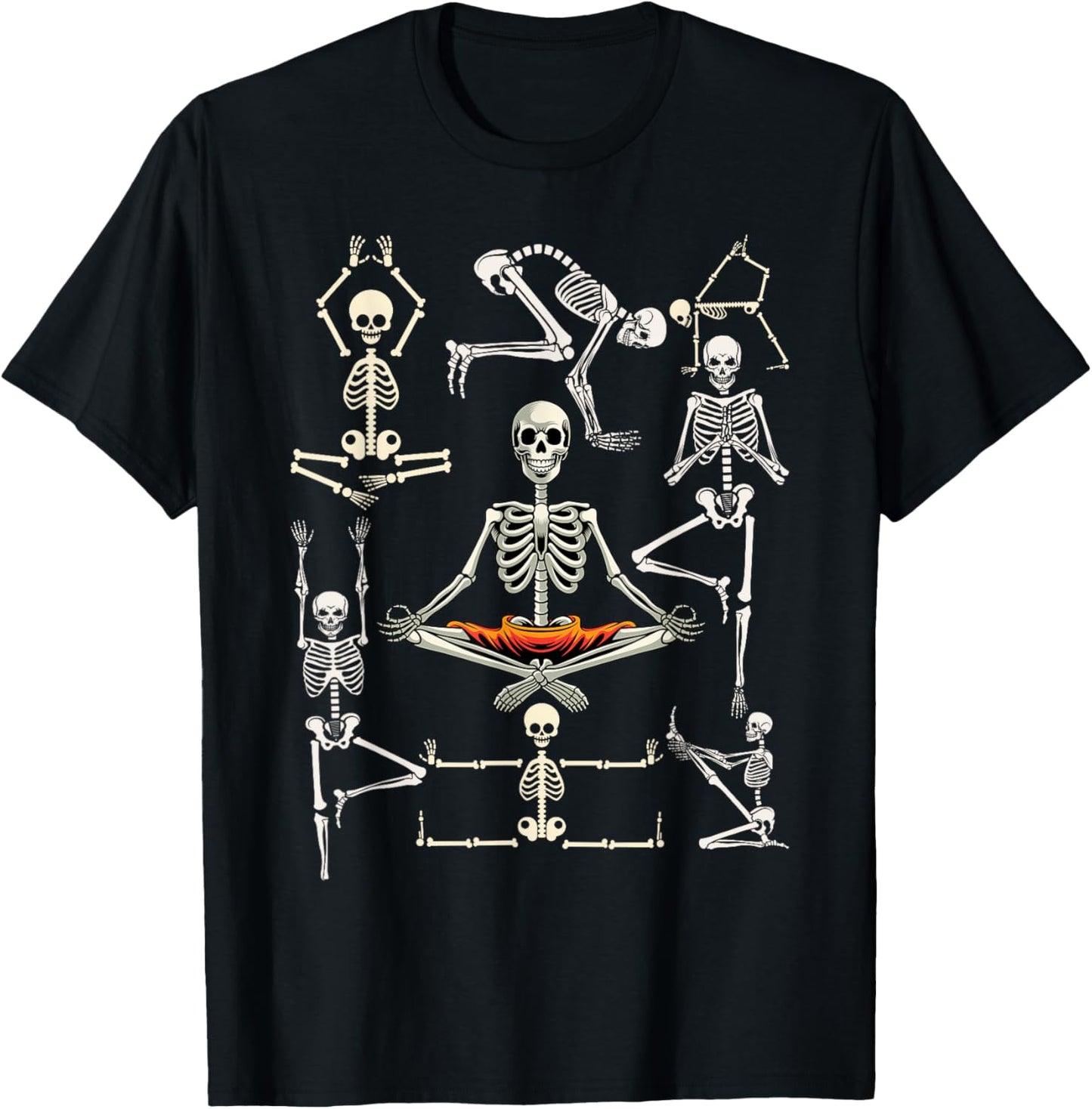 Yoga Skeletons Asana Namaste Funny Meditation Halloween Yogi T-Shirt - T-Shirt | Black