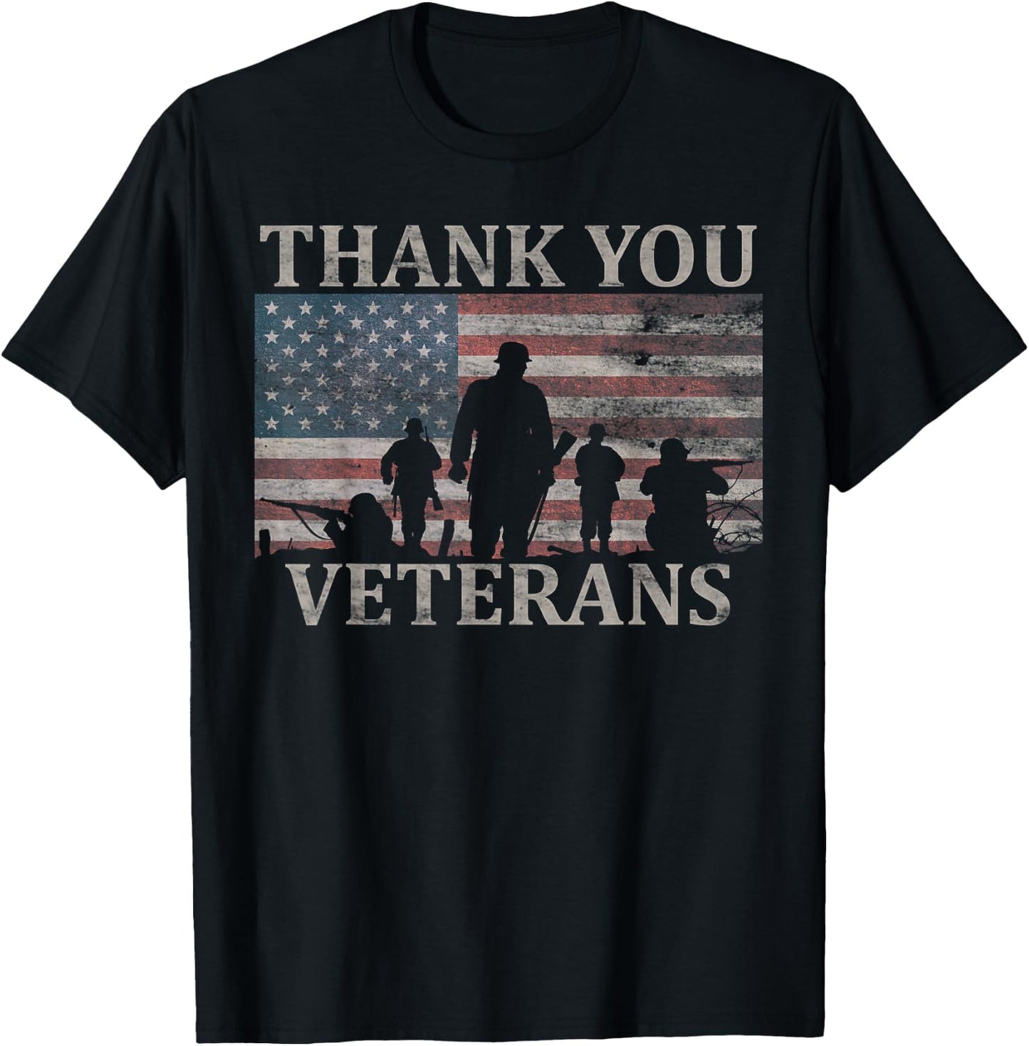 American Flag Thank You Veterans Military Appreciation T-Shirt - T-Shirt | Black