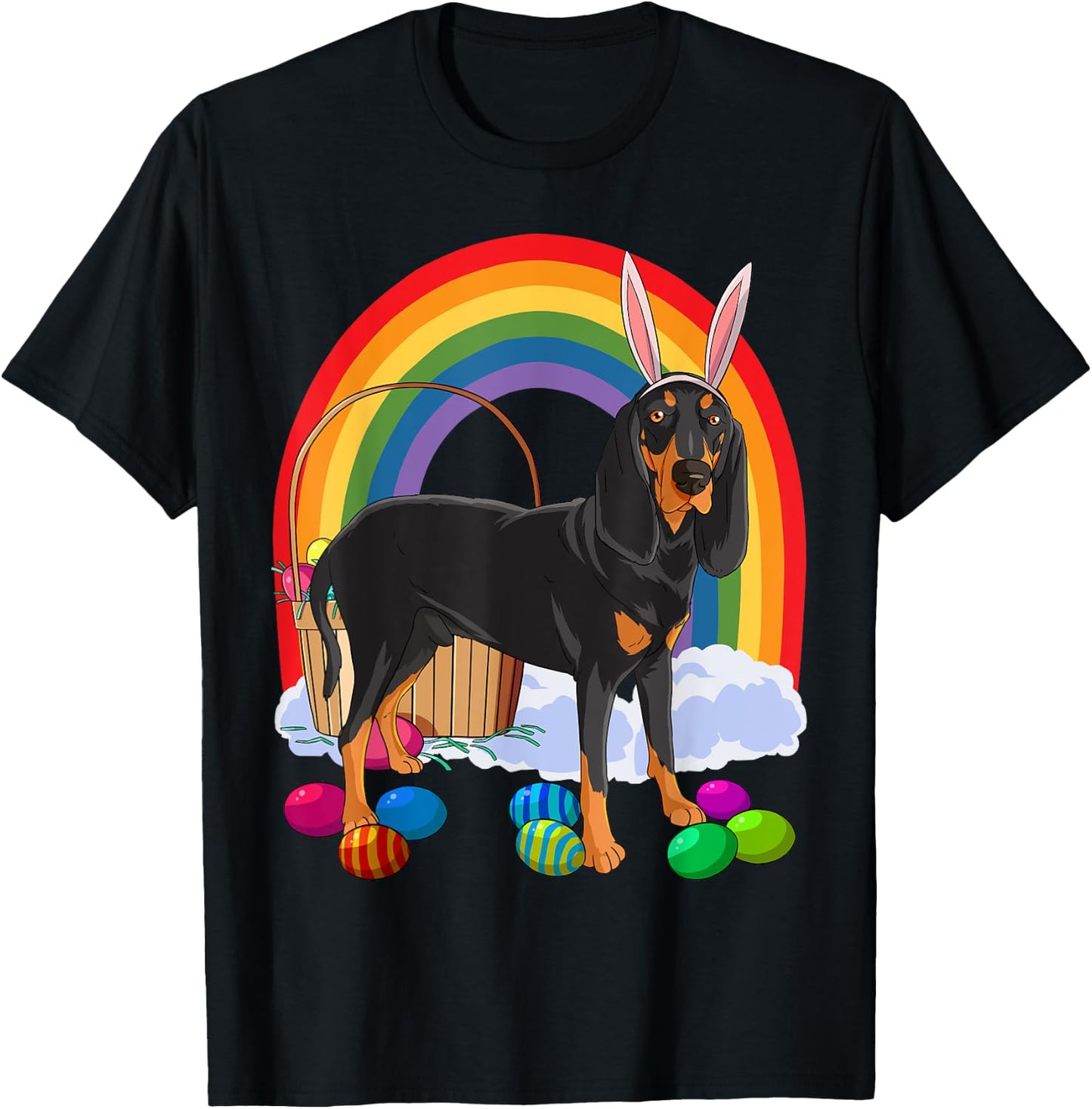 Black and Tan Coonhound Easter Eggs Bunny Dog T-Shirt - T-Shirt | Black