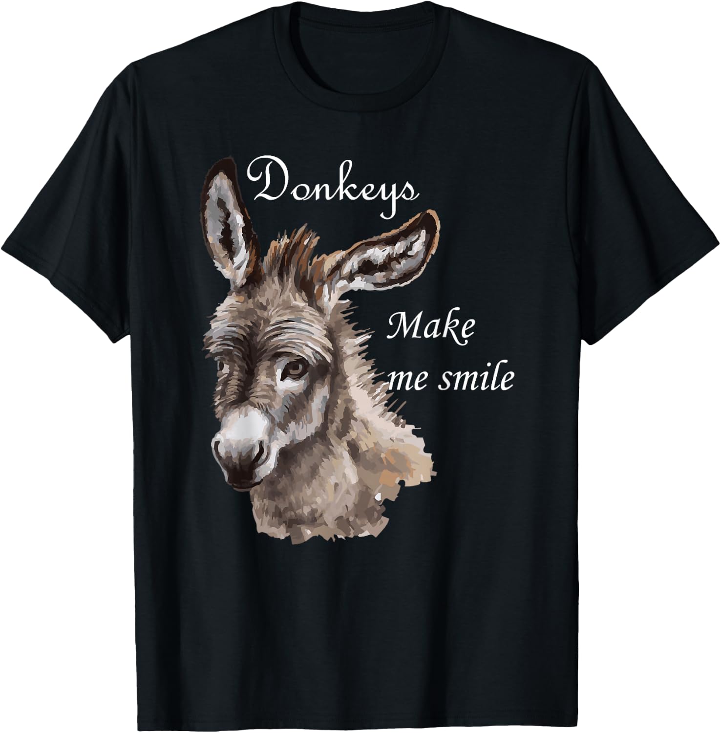 Donkeys Make Me Smile Cute Miniature Donkey Mini Donkey Gift T-Shirt - T-Shirt | Black