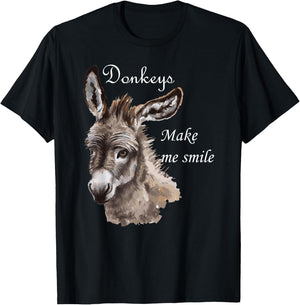 Donkeys Make Me Smile Cute Miniature Donkey Mini Donkey Gift T-Shirt - T-Shirt | Black