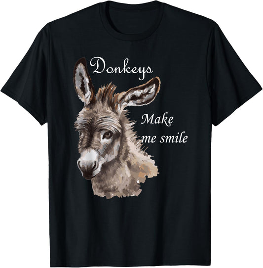 Donkeys Make Me Smile Cute Miniature Donkey Mini Donkey Gift T-Shirt - T-Shirt | Black