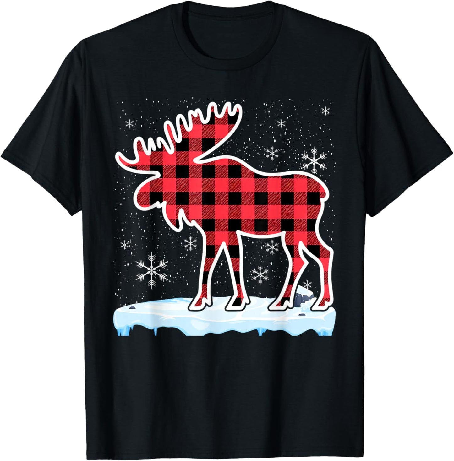 Moose Red Buffalo Plaid Matching Pajama Family T-Shirt - T-Shirt | Black