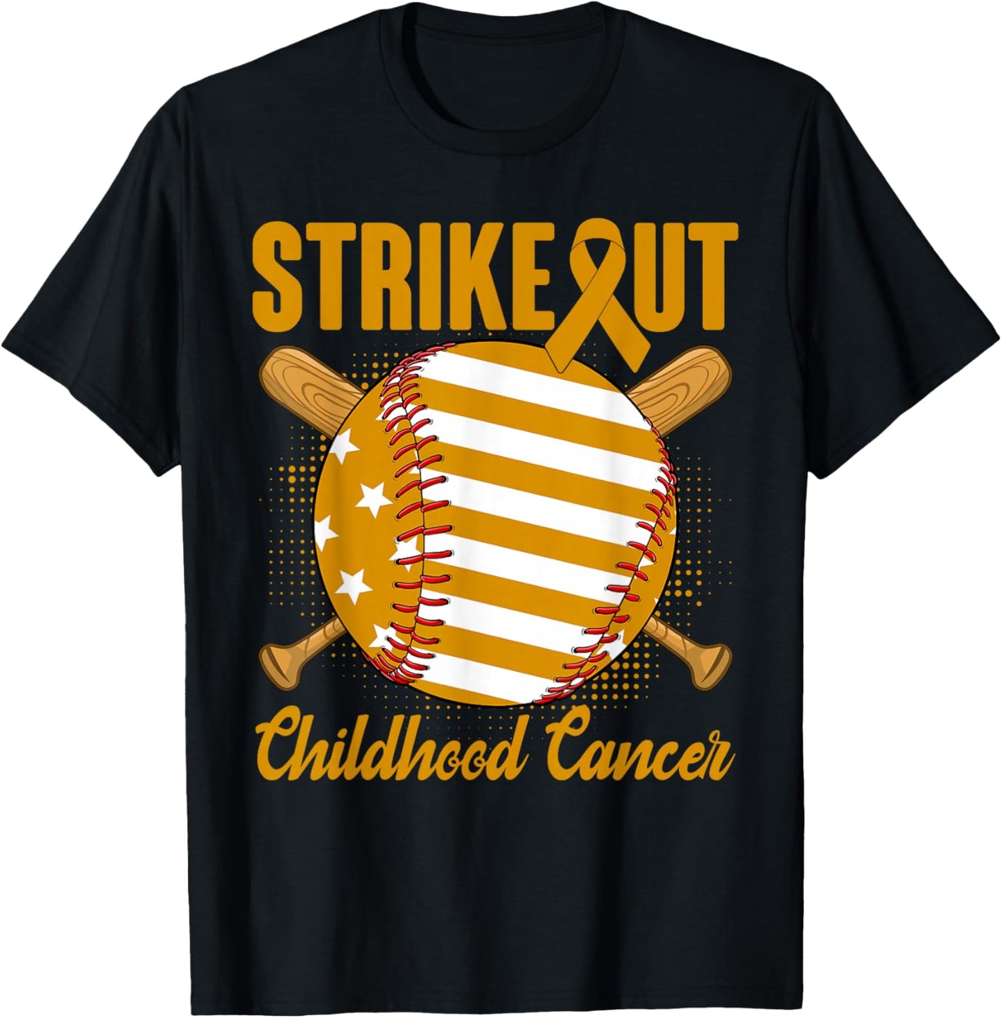 Strike Out Childhood Cancer Awareness Baseball Gold Ribbon T-Shirt - T-Shirt | Black
