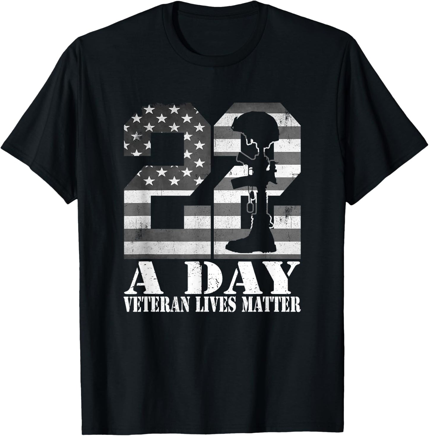 22 A Day Veteran Lives Matter American Flag Military Veteran T-Shirt - T-Shirt | Black